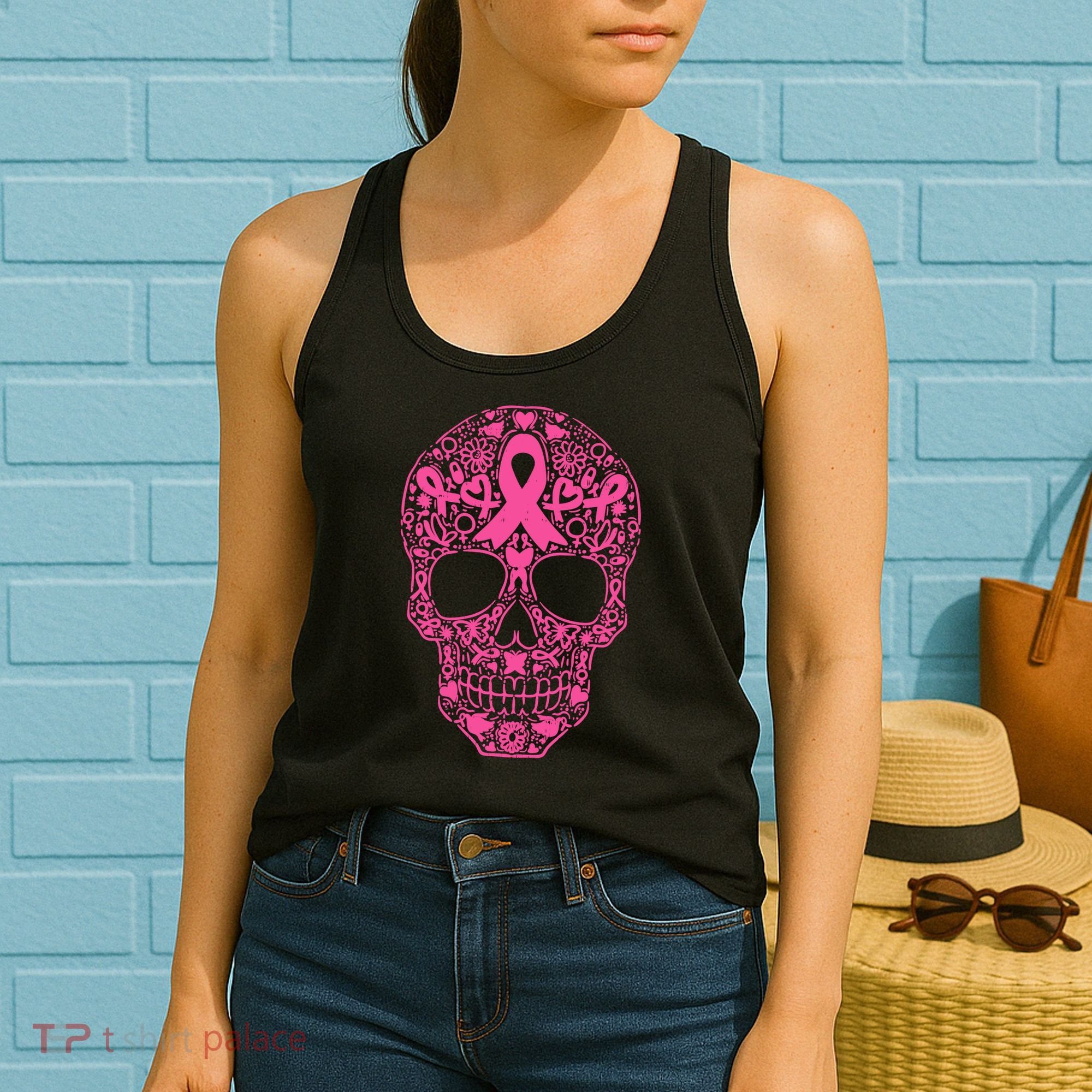 Sugar Skull Pink Ribbon Calavera Breast Cancer Awareness Women's Tank Top