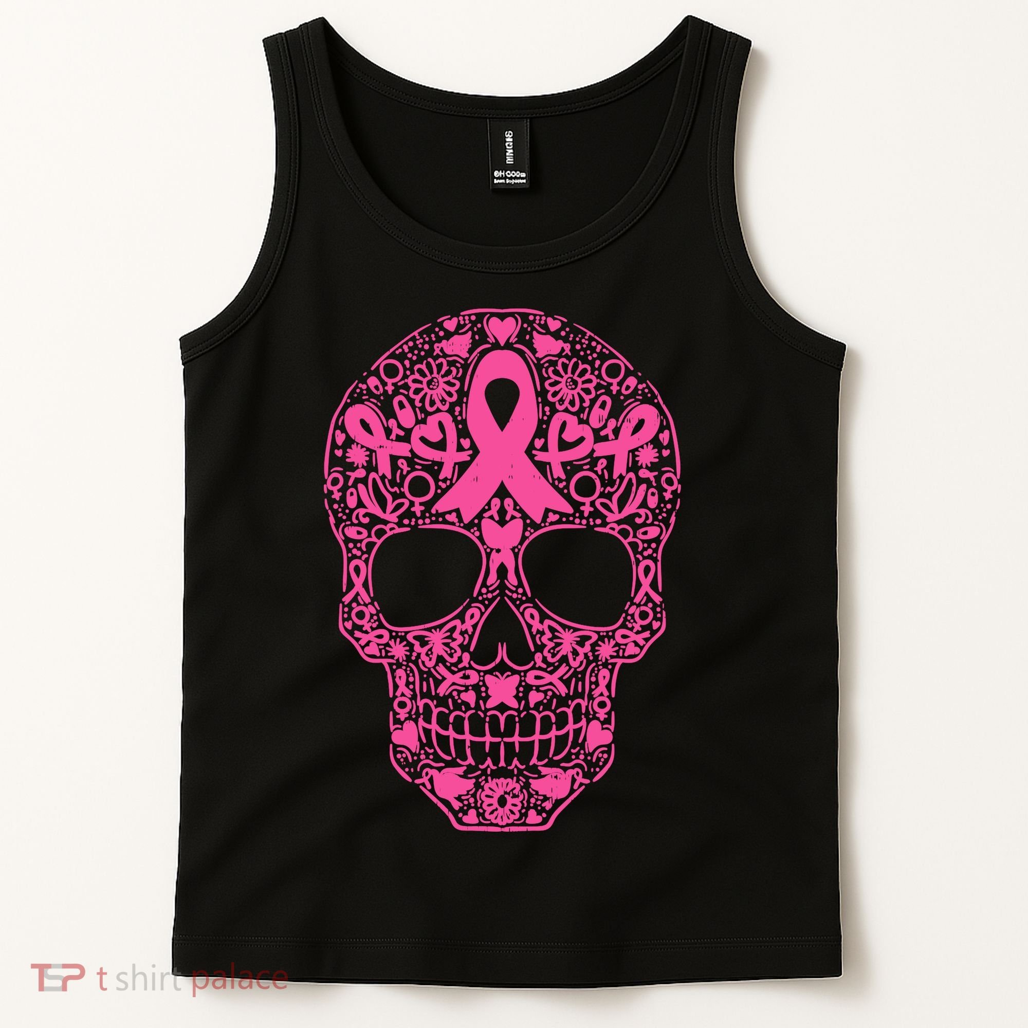 Sugar Skull Pink Ribbon Calavera Breast Cancer Awareness Tank Top