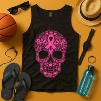 Sugar Skull Pink Ribbon Calavera Breast Cancer Awareness Tank Top thumb 4