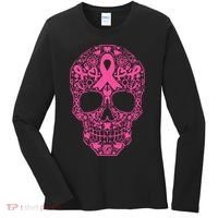 Sugar Skull Pink Ribbon Calavera Breast Cancer Awareness Women's Long Sleeve Shirt thumb 0
