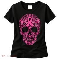 Sugar Skull Pink Ribbon Calavera Breast Cancer Awareness Women's T-Shirt thumb 0