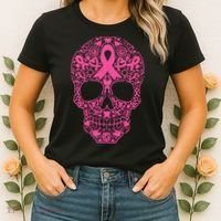 Sugar Skull Pink Ribbon Calavera Breast Cancer Awareness Women's T-Shirt thumb 2