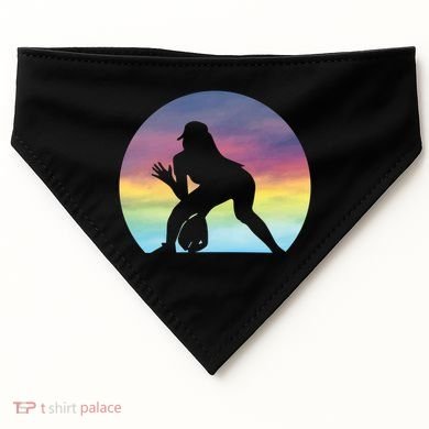 S Softball Player Silhouette Softball Lover Gift USA-Made Doggie Bandana