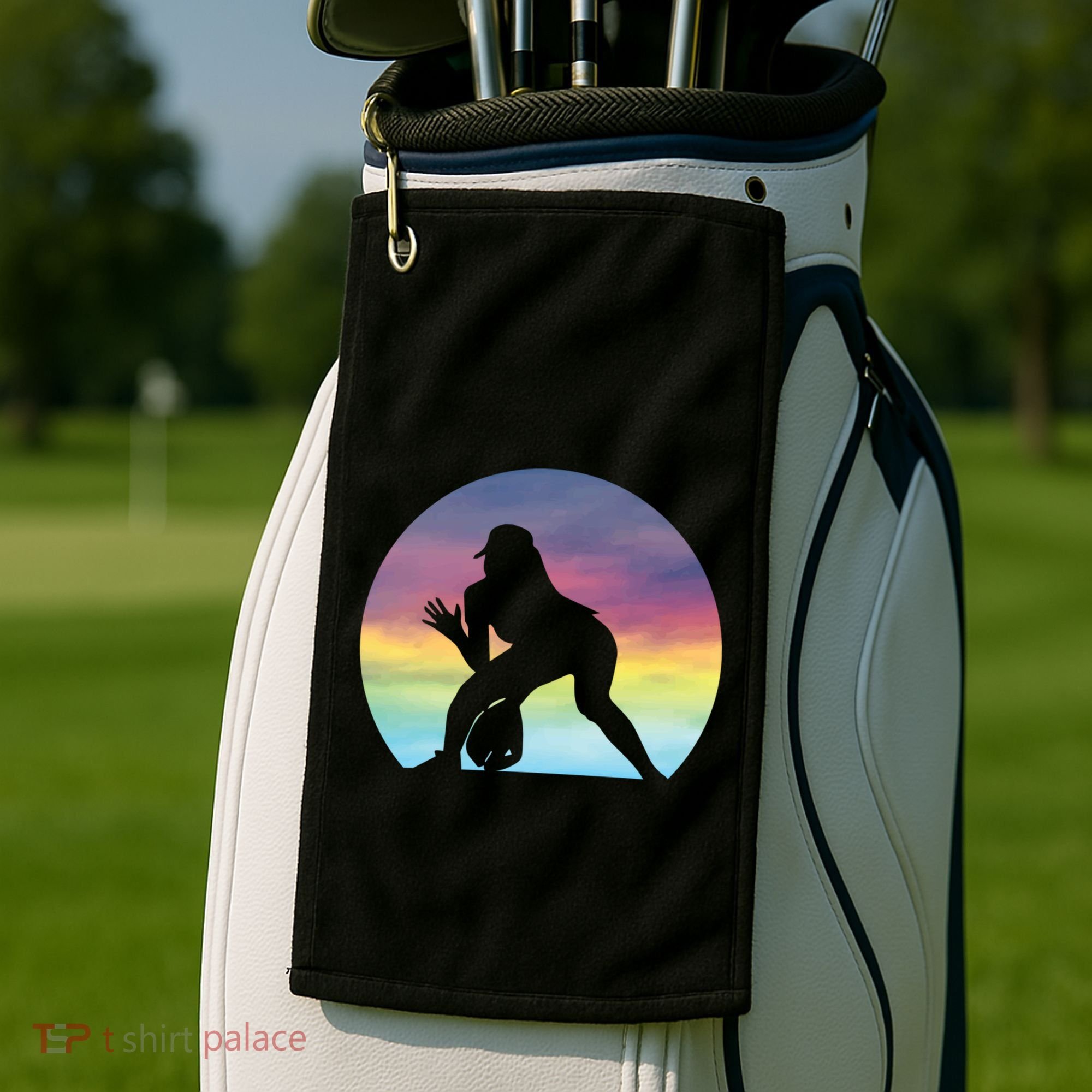 S Softball Player Silhouette Softball Lover Gift Golf Towel