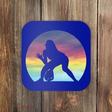S Softball Player Silhouette Softball Lover Gift Coaster