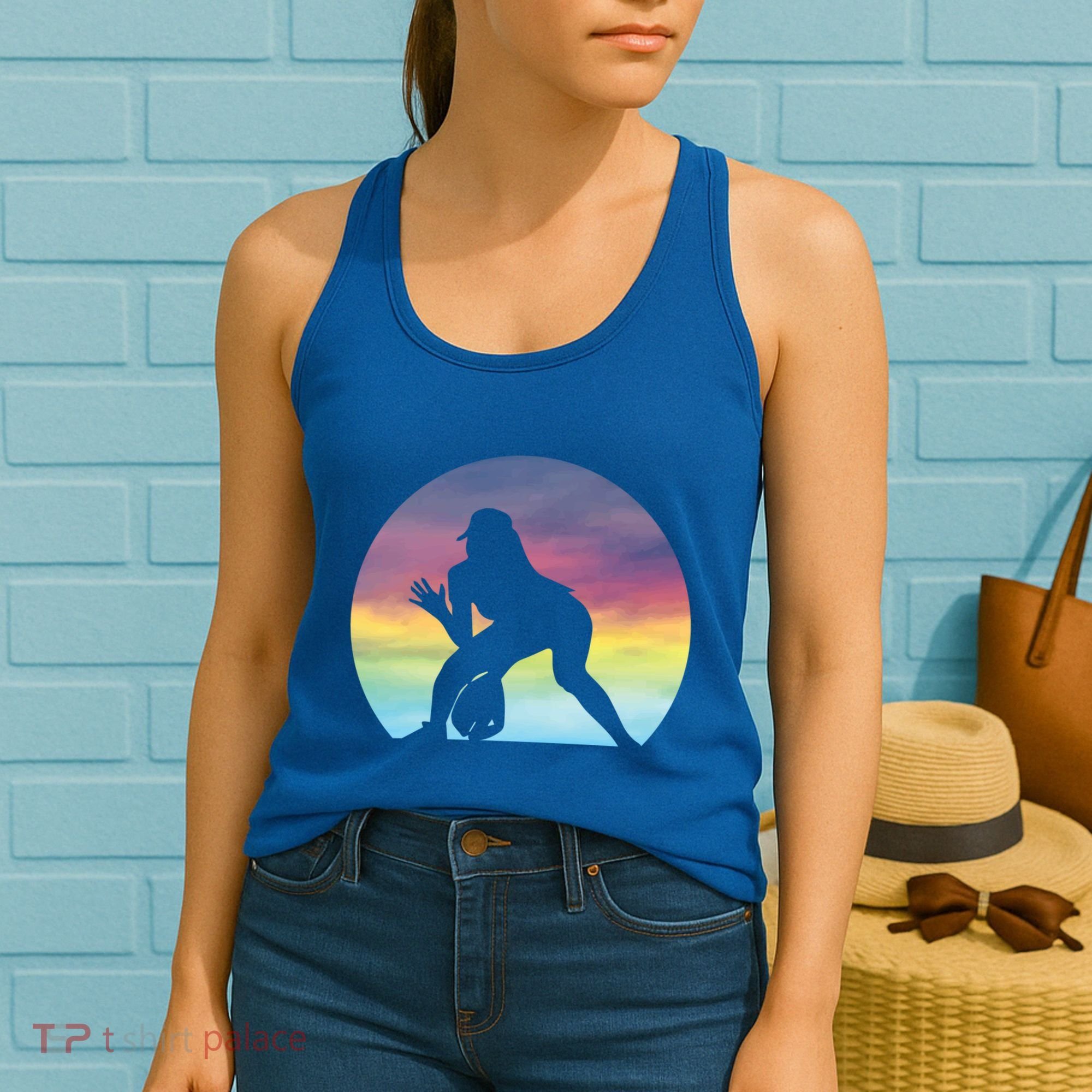 S Softball Player Silhouette Softball Lover Gift Women's Tank Top