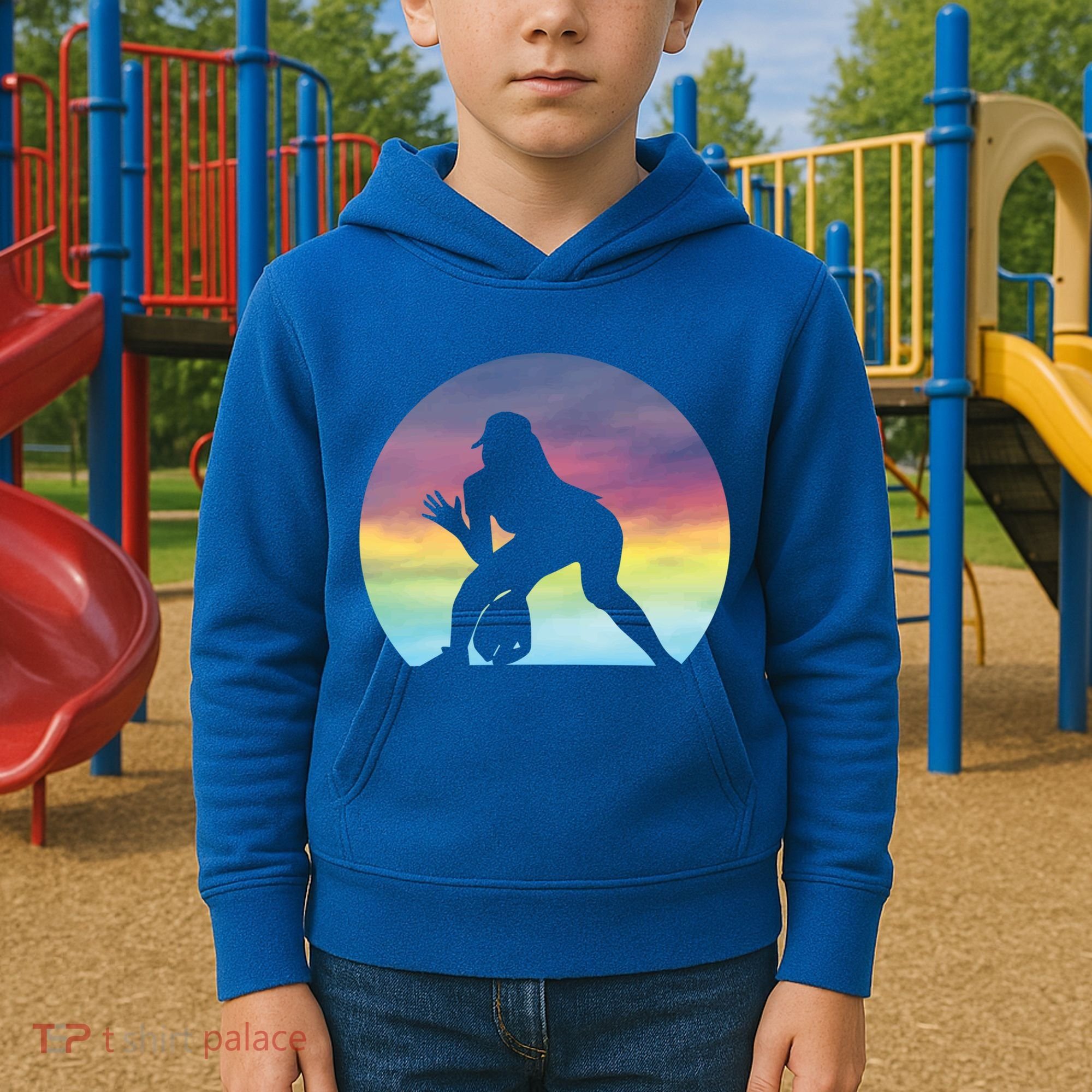 S Softball Player Silhouette Softball Lover Gift Kids Hoodie