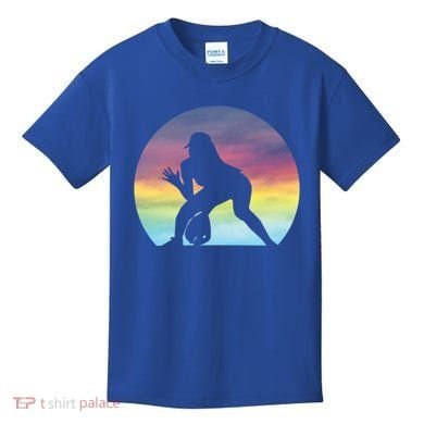 S Softball Player Silhouette Softball Lover Gift Kids T-Shirt