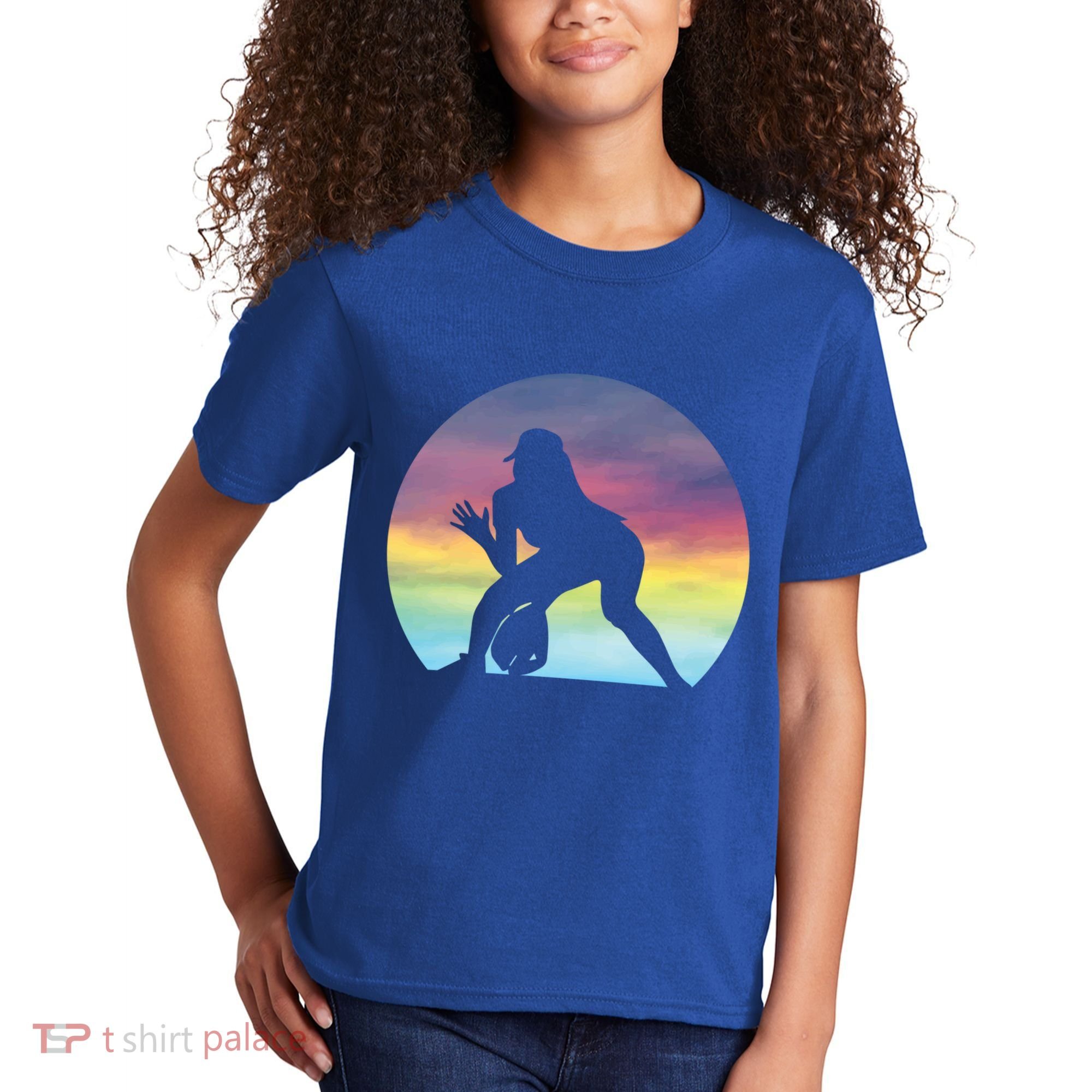 S Softball Player Silhouette Softball Lover Gift Kids T-Shirt