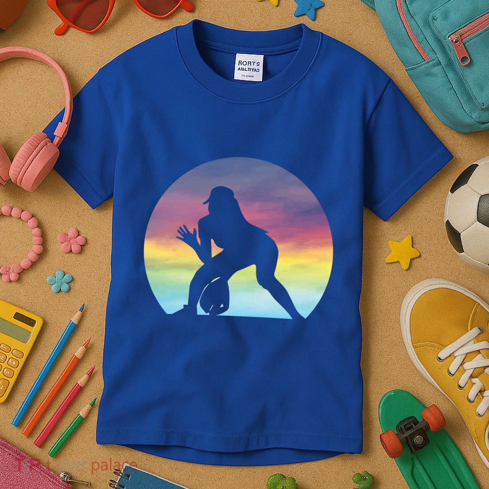 S Softball Player Silhouette Softball Lover Gift Kids T-Shirt