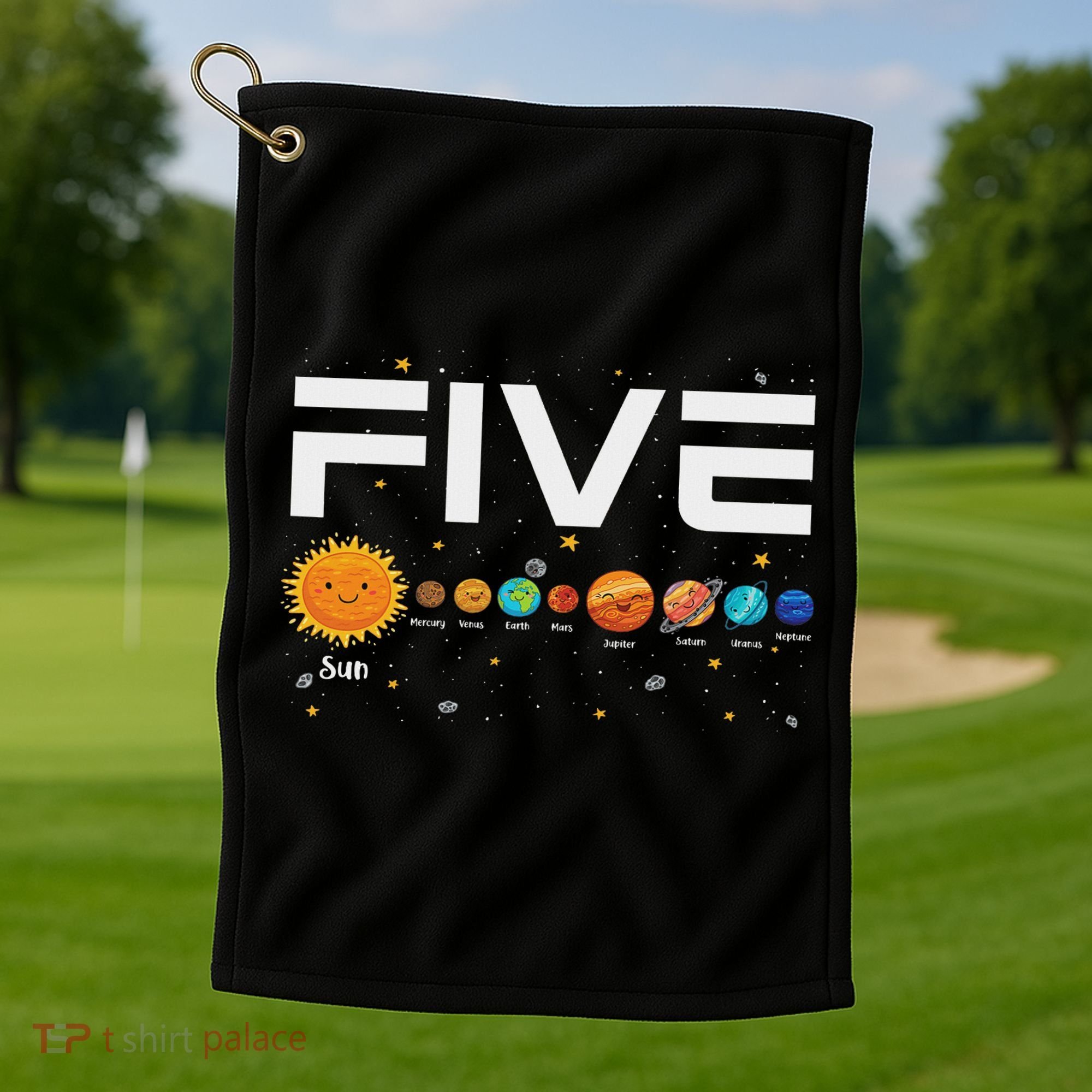 Solar System Planets Five 5 Years Old 5th Birthday Girl Boy Golf Towel