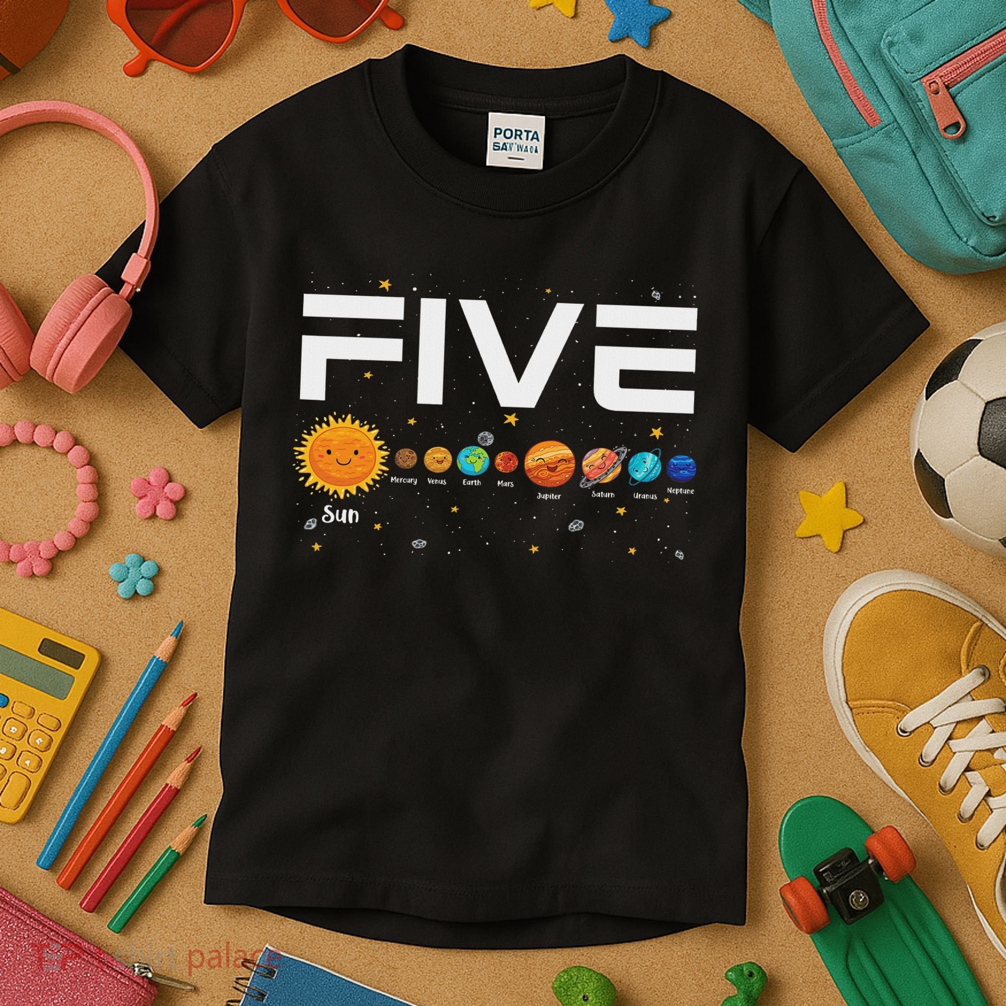 Solar System Planets Five 5 Years Old 5th Birthday Girl Boy Kids T-Shirt
