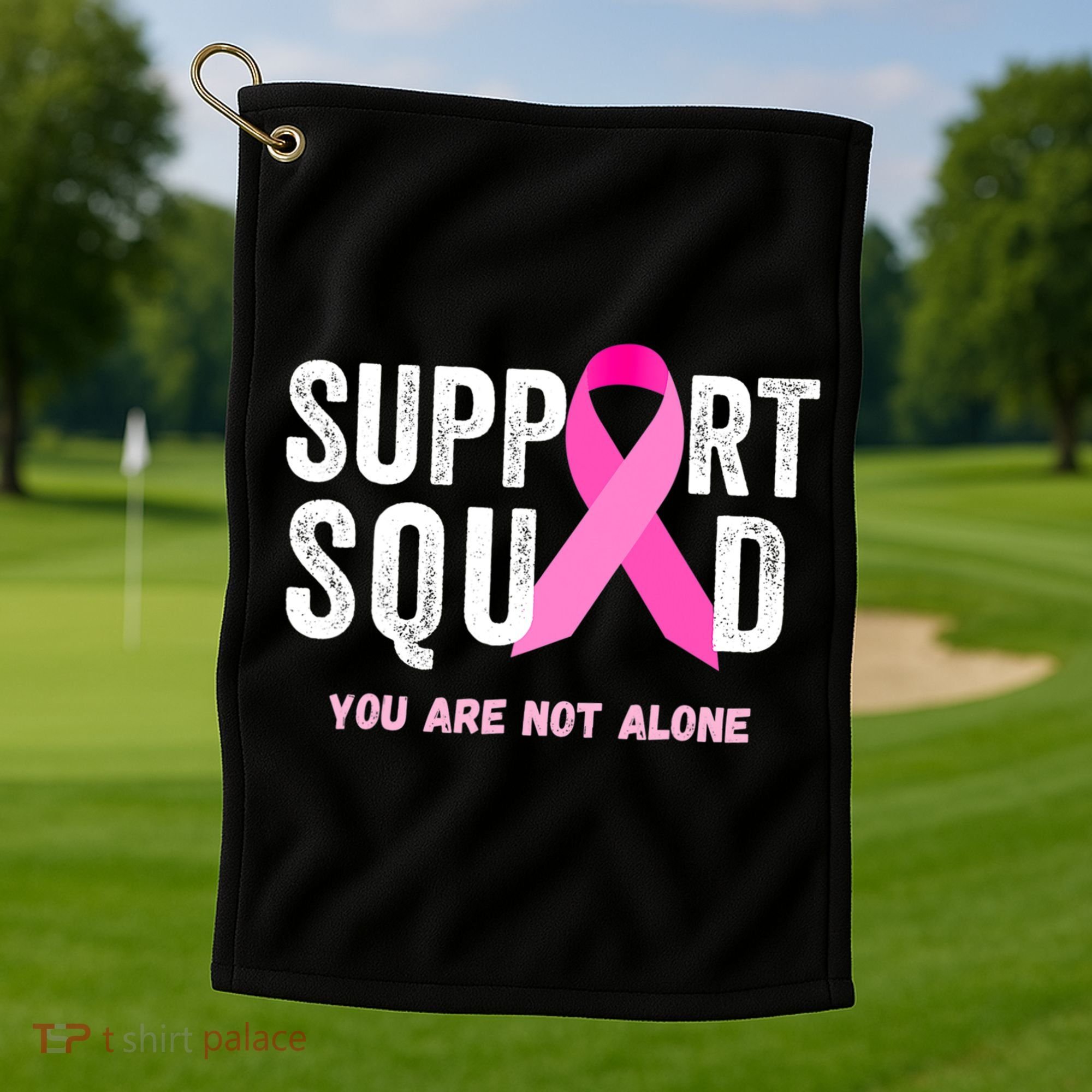 Support Squad Pink Ribbon Breast Cancer Awareness Golf Towel