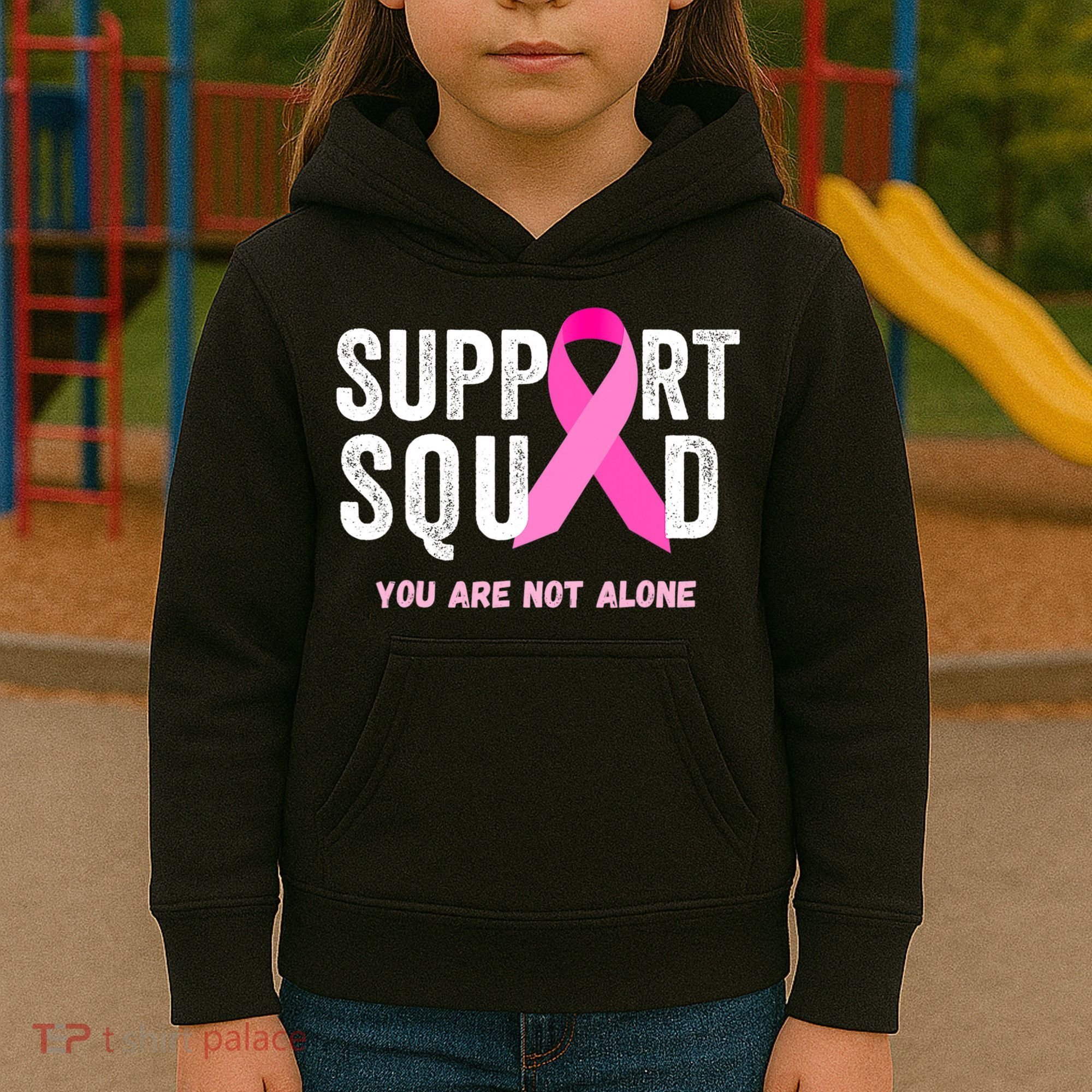 Support Squad Pink Ribbon Breast Cancer Awareness Kids Hoodie