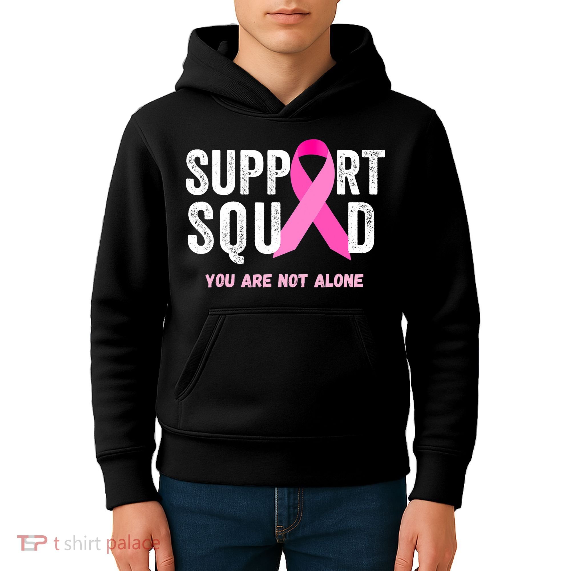 Support Squad Pink Ribbon Breast Cancer Awareness Kids Hoodie