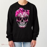 Sugar Skull Pink Ribbon Calavera Funny Breast Cancer Women's Sweatshirt thumb 0
