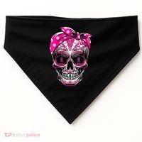 Sugar Skull Pink Ribbon Calavera Funny Breast Cancer USA-Made Doggie Bandana thumb 0