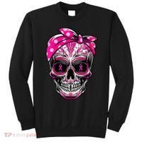 Sugar Skull Pink Ribbon Calavera Funny Breast Cancer Sweatshirt thumb 0