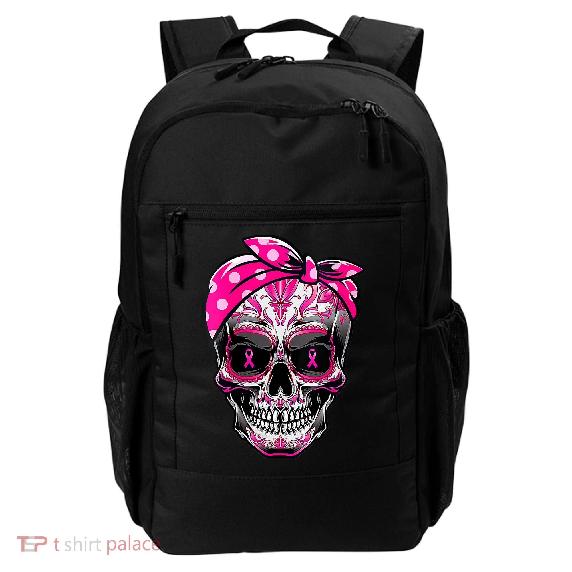 Sugar Skull Pink Ribbon Calavera Funny Breast Cancer Backpack