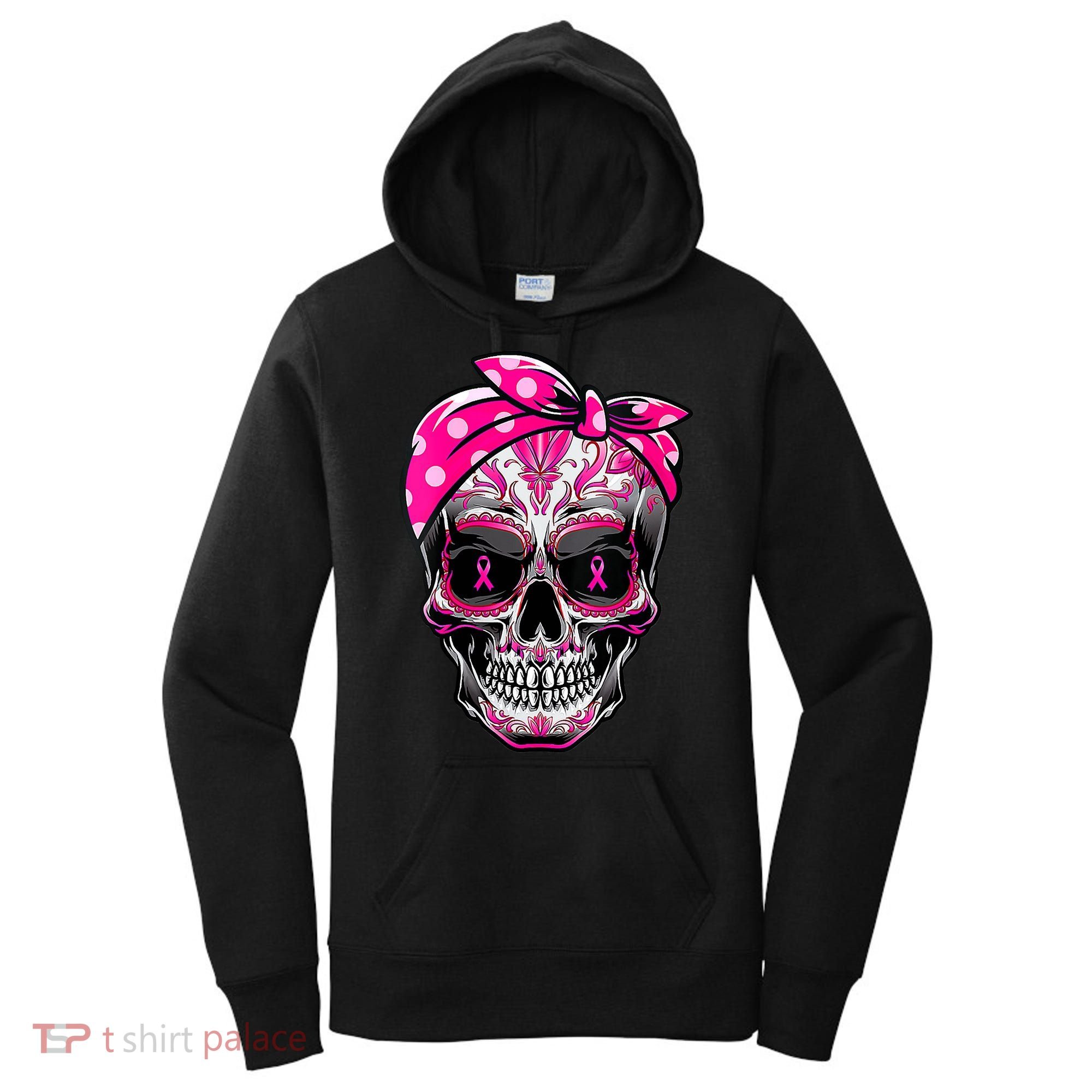 Sugar Skull Pink Ribbon Calavera Funny Breast Cancer Women's Hoodie
