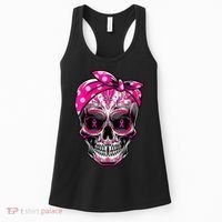 Sugar Skull Pink Ribbon Calavera Funny Breast Cancer Women's Tank Top thumb 0