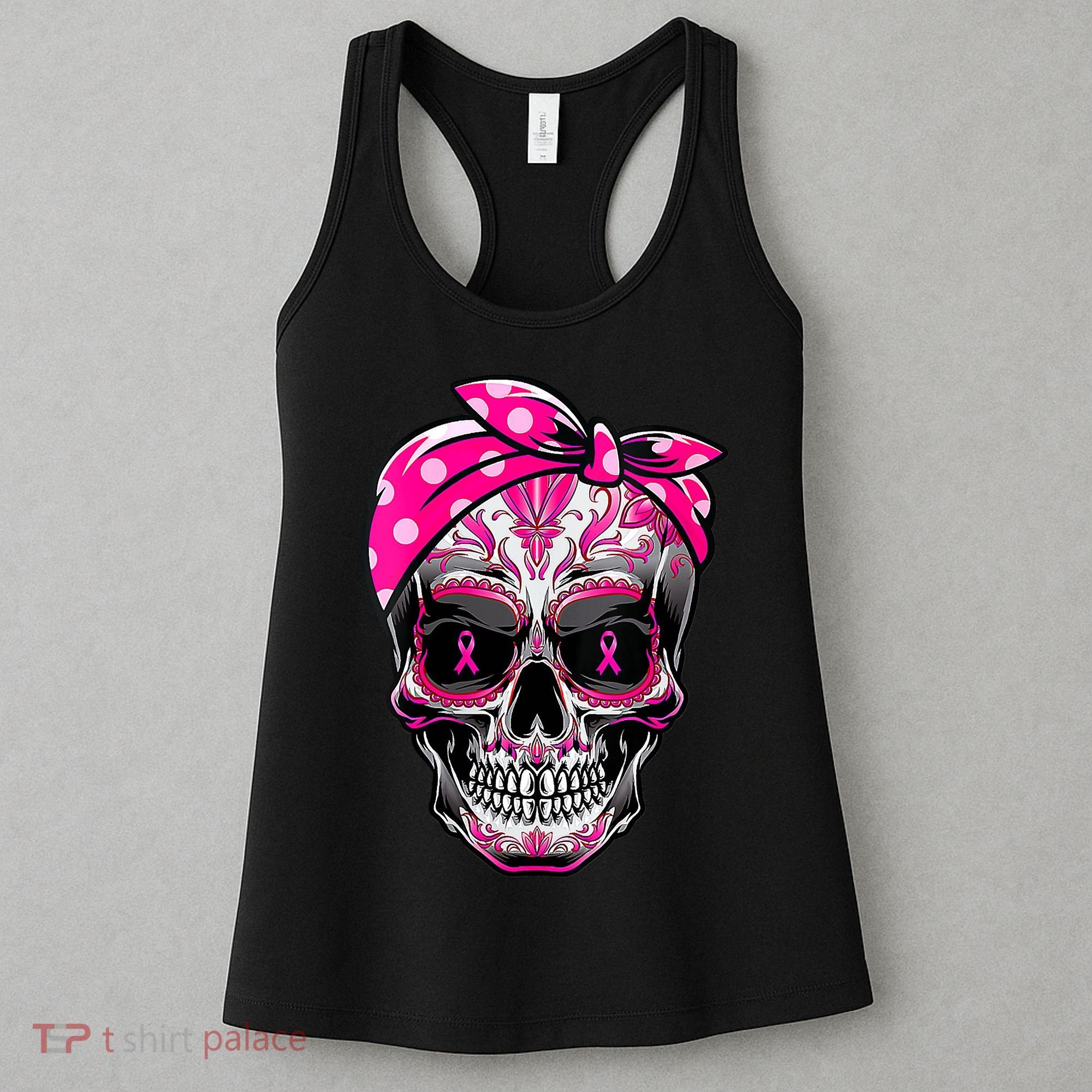 Sugar Skull Pink Ribbon Calavera Funny Breast Cancer Women's Tank Top