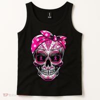 Sugar Skull Pink Ribbon Calavera Funny Breast Cancer Tank Top thumb 2