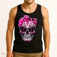Sugar Skull Pink Ribbon Calavera Funny Breast Cancer Tank Top thumb 3