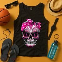 Sugar Skull Pink Ribbon Calavera Funny Breast Cancer Tank Top thumb 4