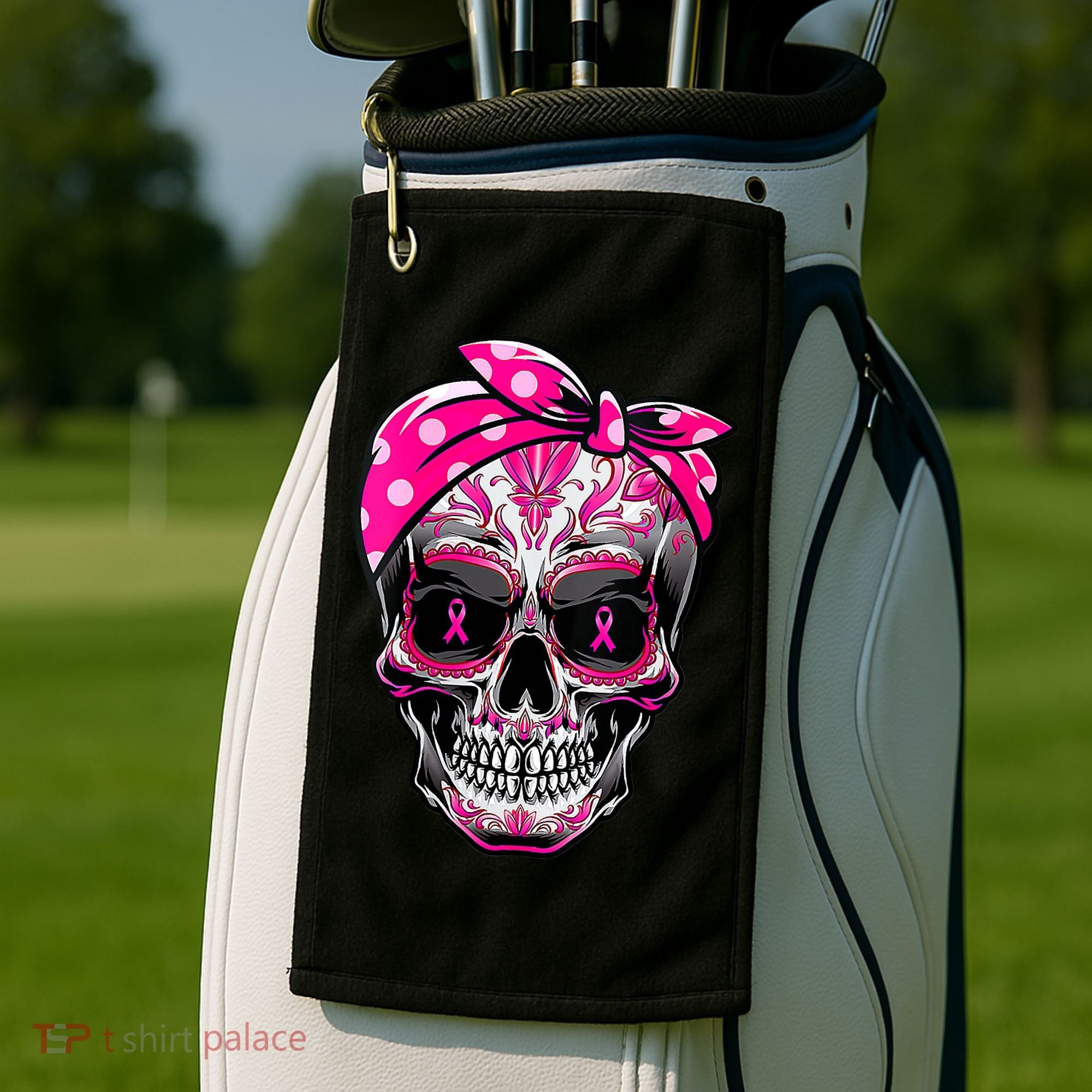 Sugar Skull Pink Ribbon Calavera Funny Breast Cancer Golf Towel