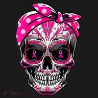 Sugar Skull Pink Ribbon Calavera Funny Breast Cancer Women's Long Sleeve Shirt thumb 2