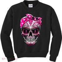 Sugar Skull Pink Ribbon Calavera Funny Breast Cancer Kids Sweatshirt thumb 0
