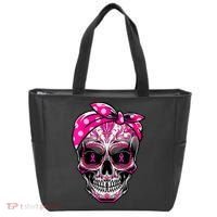 Sugar Skull Pink Ribbon Calavera Funny Breast Cancer Tote Bag thumb 0
