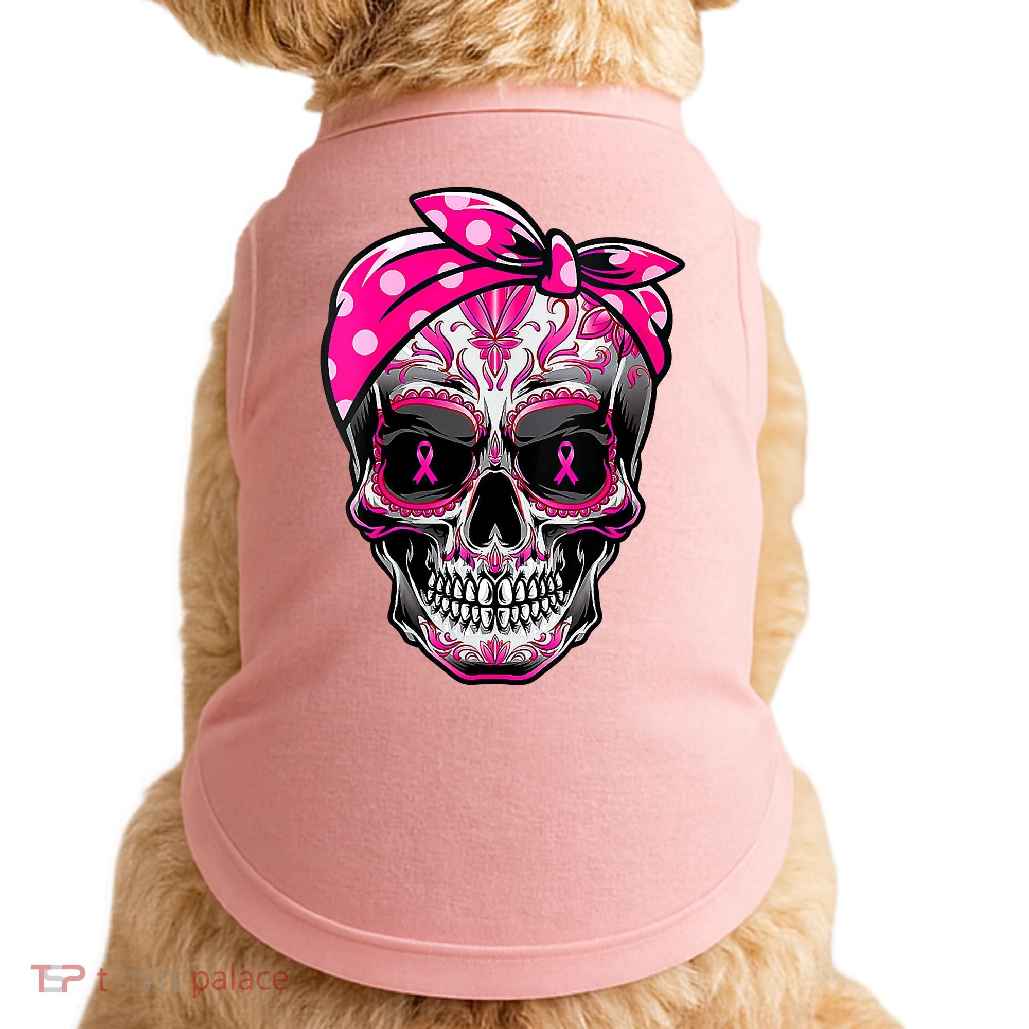 Sugar Skull Pink Ribbon Calavera Funny Breast Cancer Doggie Tank