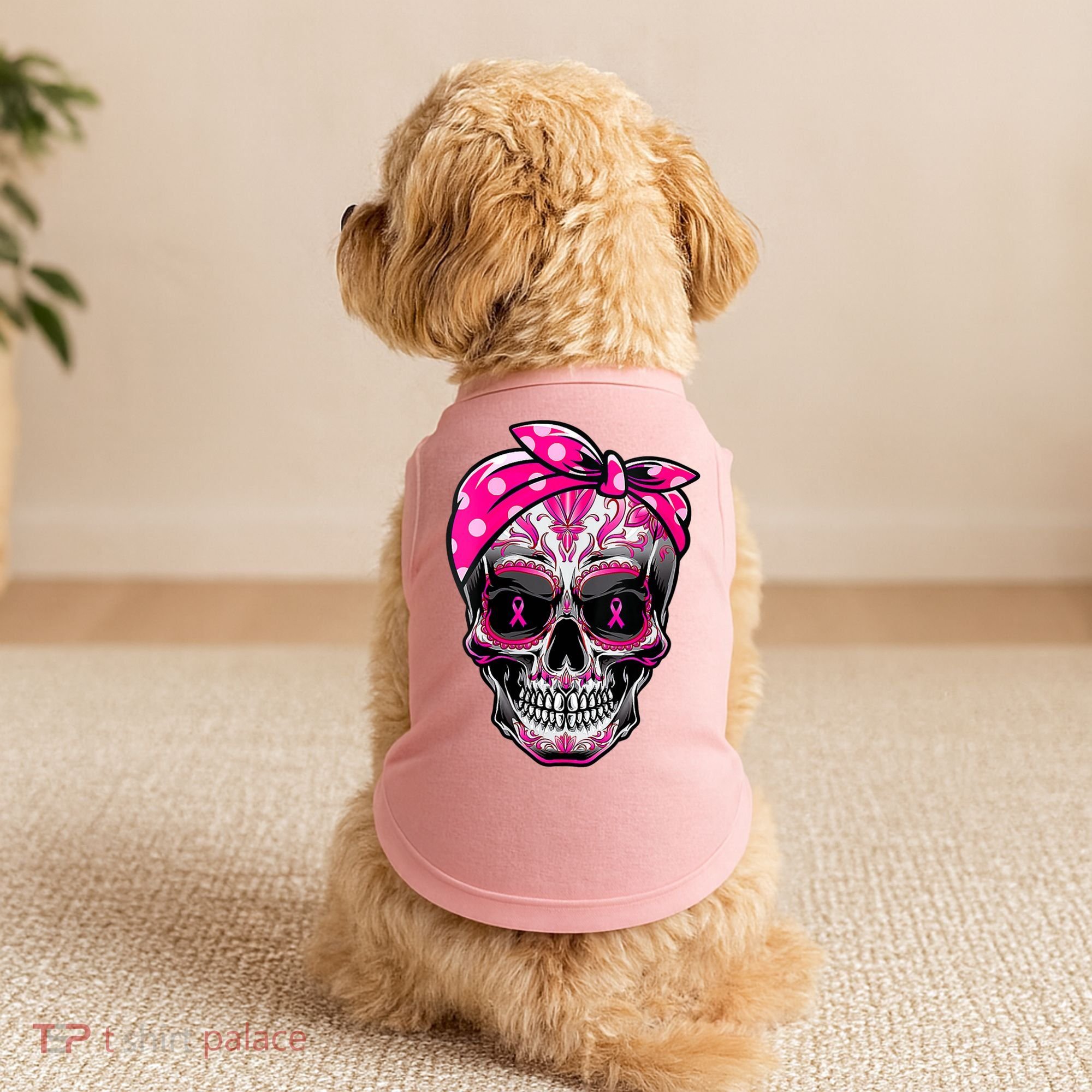 Sugar Skull Pink Ribbon Calavera Funny Breast Cancer Doggie Tank