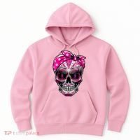 Sugar Skull Pink Ribbon Calavera Funny Breast Cancer Hoodie thumb 0