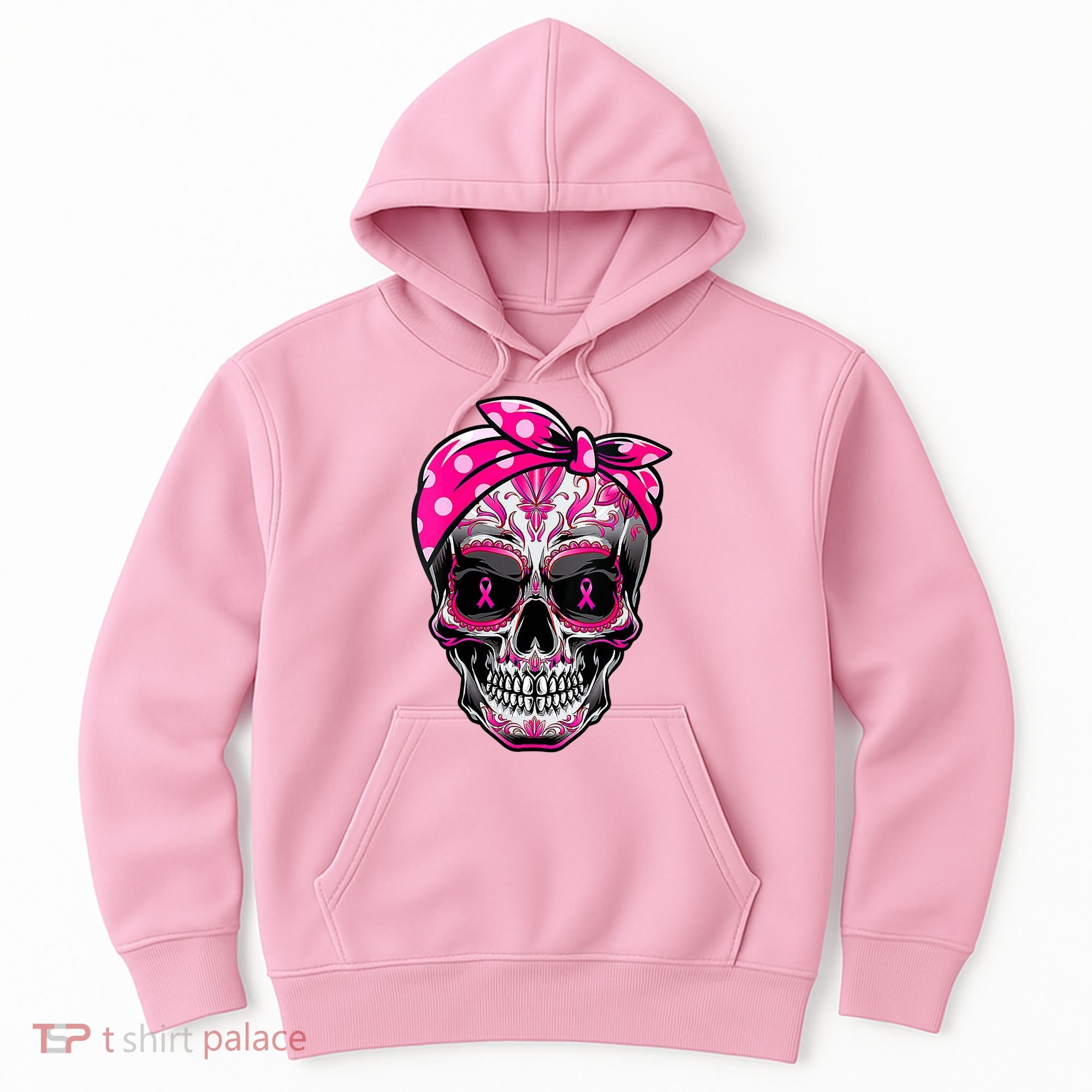 Sugar Skull Pink Ribbon Calavera Funny Breast Cancer Hoodie