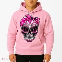Sugar Skull Pink Ribbon Calavera Funny Breast Cancer Hoodie thumb 2