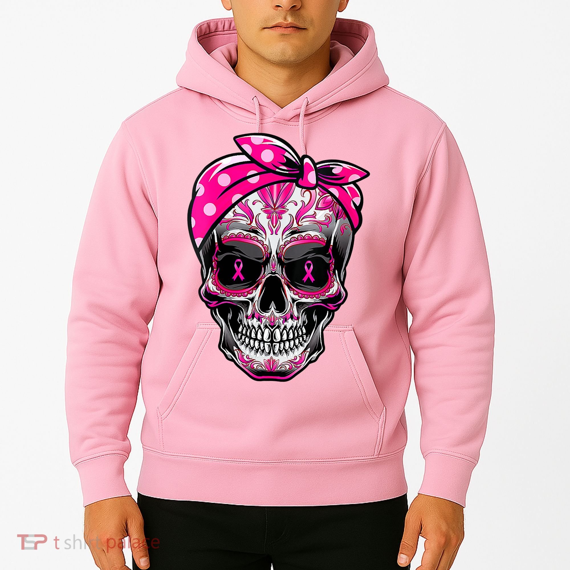 Sugar Skull Pink Ribbon Calavera Funny Breast Cancer Hoodie