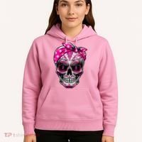 Sugar Skull Pink Ribbon Calavera Funny Breast Cancer Hoodie thumb 5