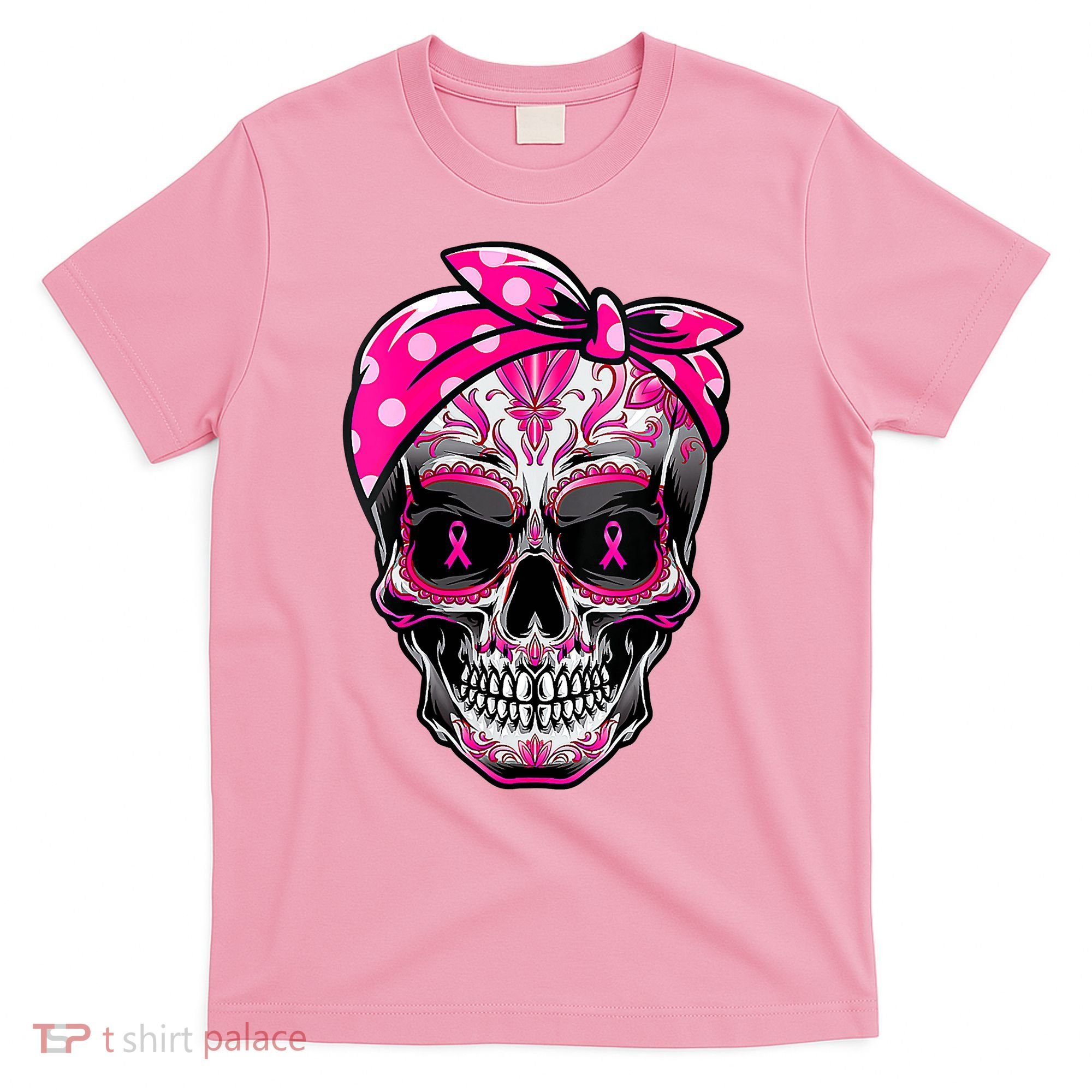 Sugar Skull Pink Ribbon Calavera Funny Breast Cancer T-Shirt