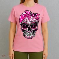 Sugar Skull Pink Ribbon Calavera Funny Breast Cancer T-Shirt thumb 4