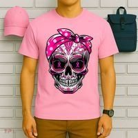 Sugar Skull Pink Ribbon Calavera Funny Breast Cancer T-Shirt thumb 6