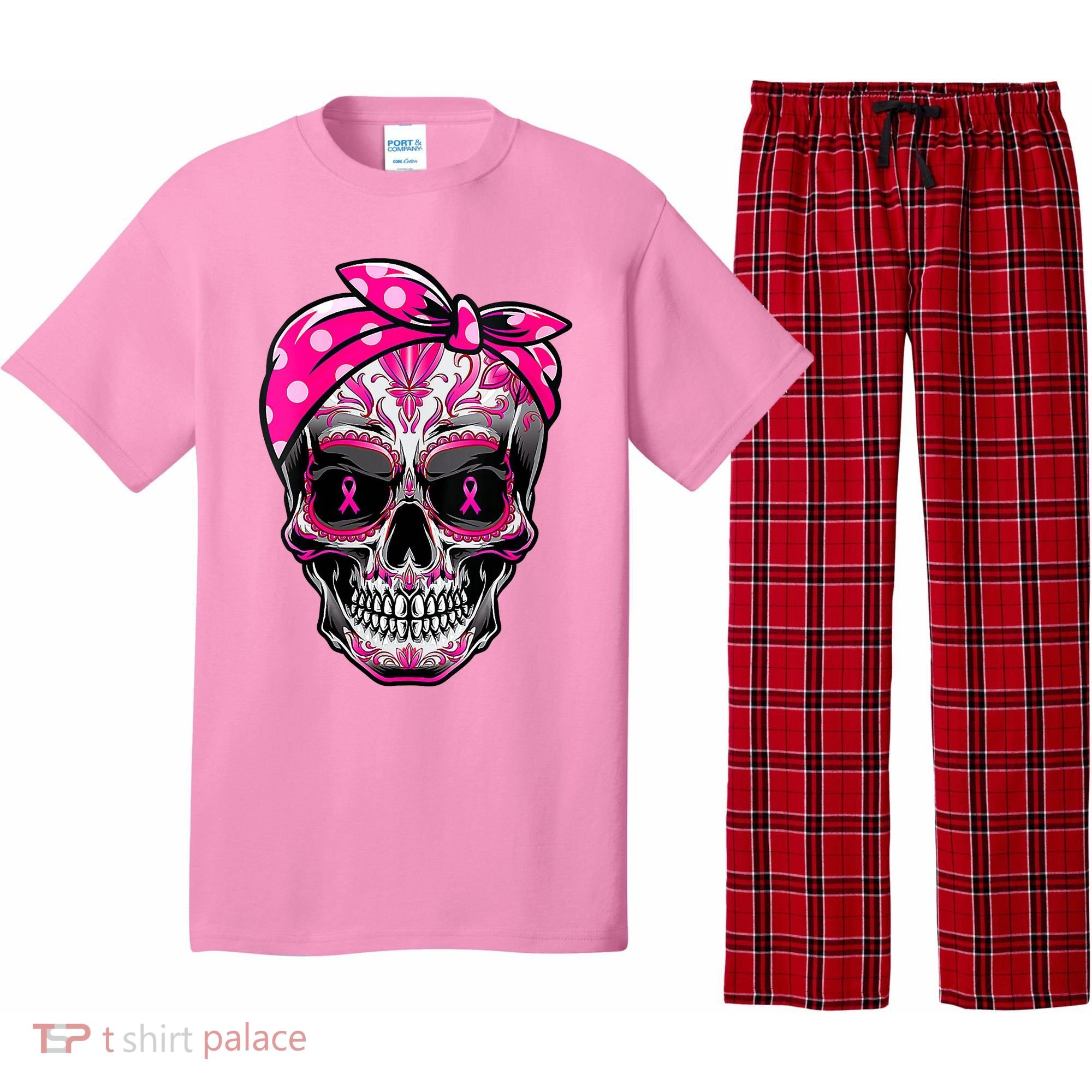 Sugar Skull Pink Ribbon Calavera Funny Breast Cancer Pajama Set