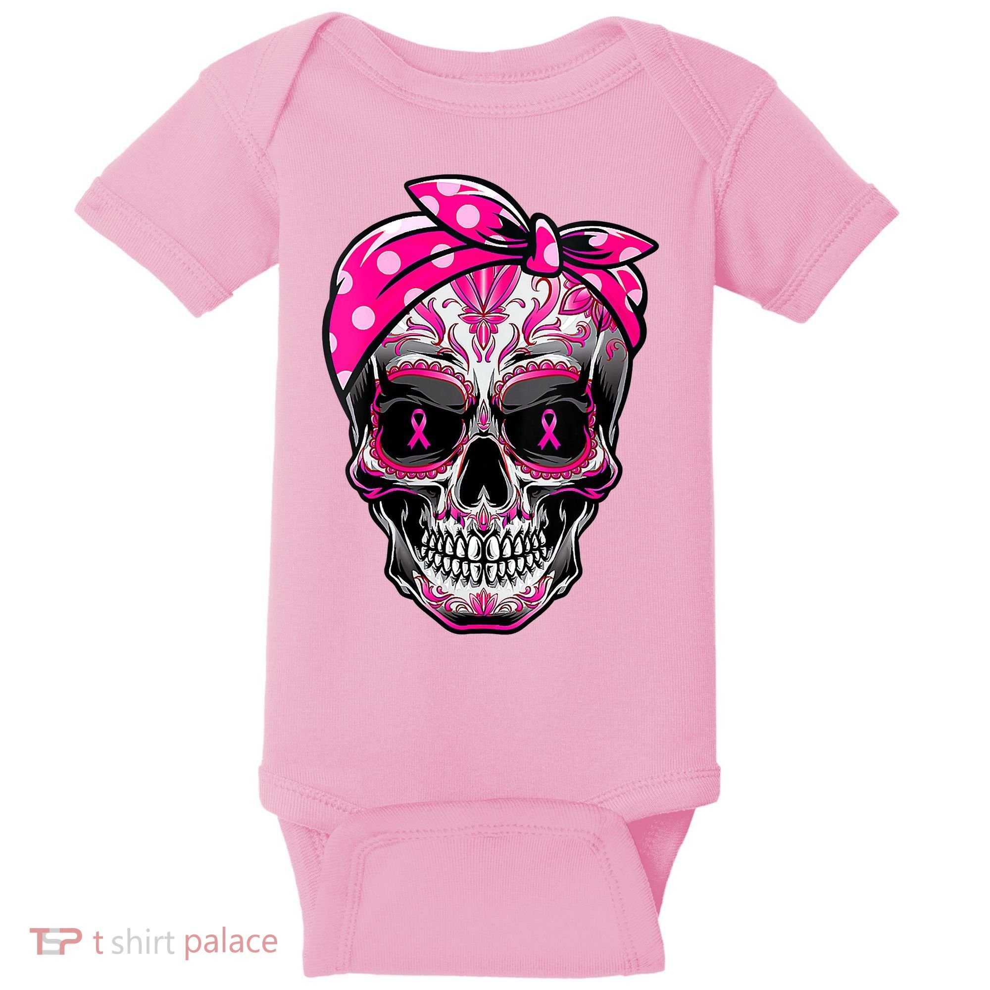 Sugar Skull Pink Ribbon Calavera Funny Breast Cancer Baby Bodysuit