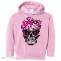 Sugar Skull Pink Ribbon Calavera Funny Breast Cancer Toddler Hoodie thumb 0