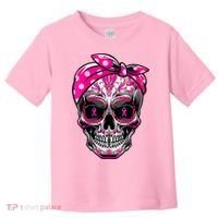 Sugar Skull Pink Ribbon Calavera Funny Breast Cancer Toddler T-Shirt thumb 0