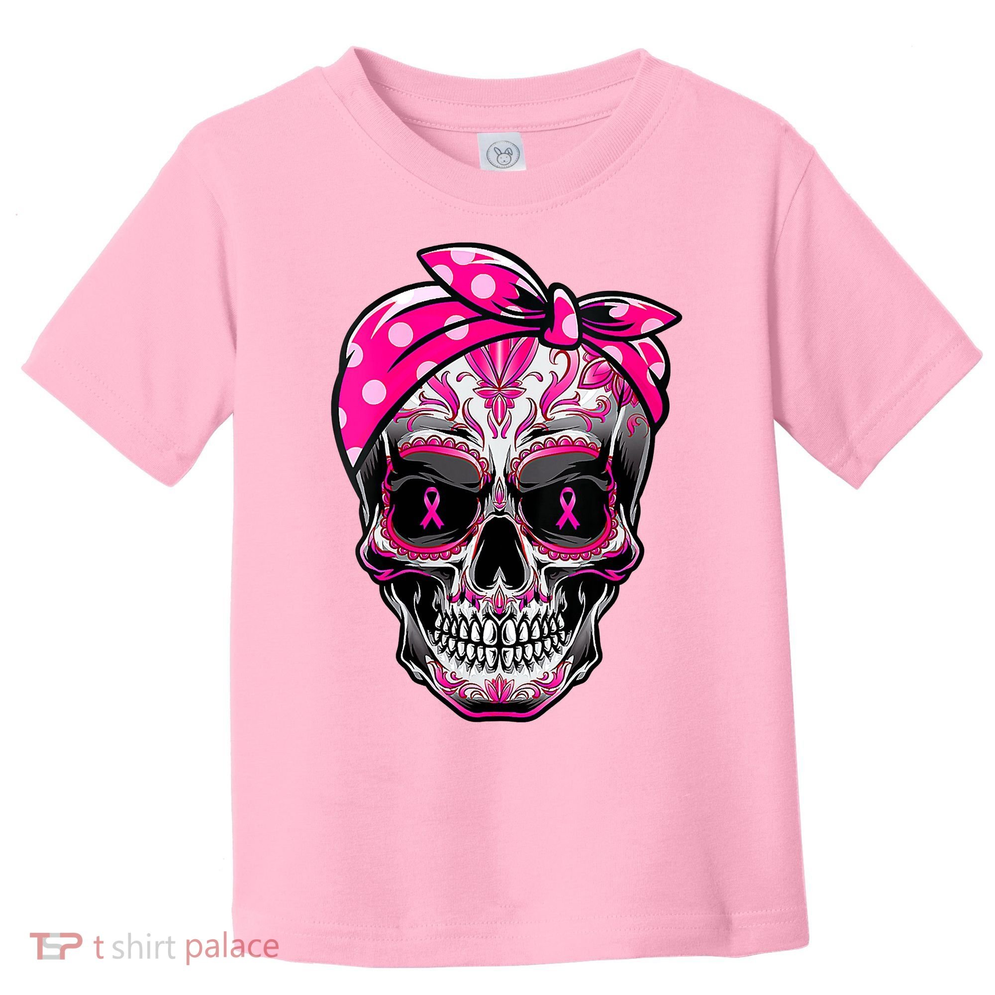 Sugar Skull Pink Ribbon Calavera Funny Breast Cancer Toddler T-Shirt