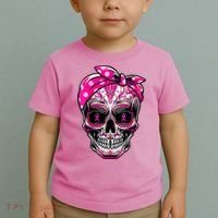 Sugar Skull Pink Ribbon Calavera Funny Breast Cancer Toddler T-Shirt thumb 2