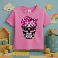Sugar Skull Pink Ribbon Calavera Funny Breast Cancer Toddler T-Shirt thumb 3